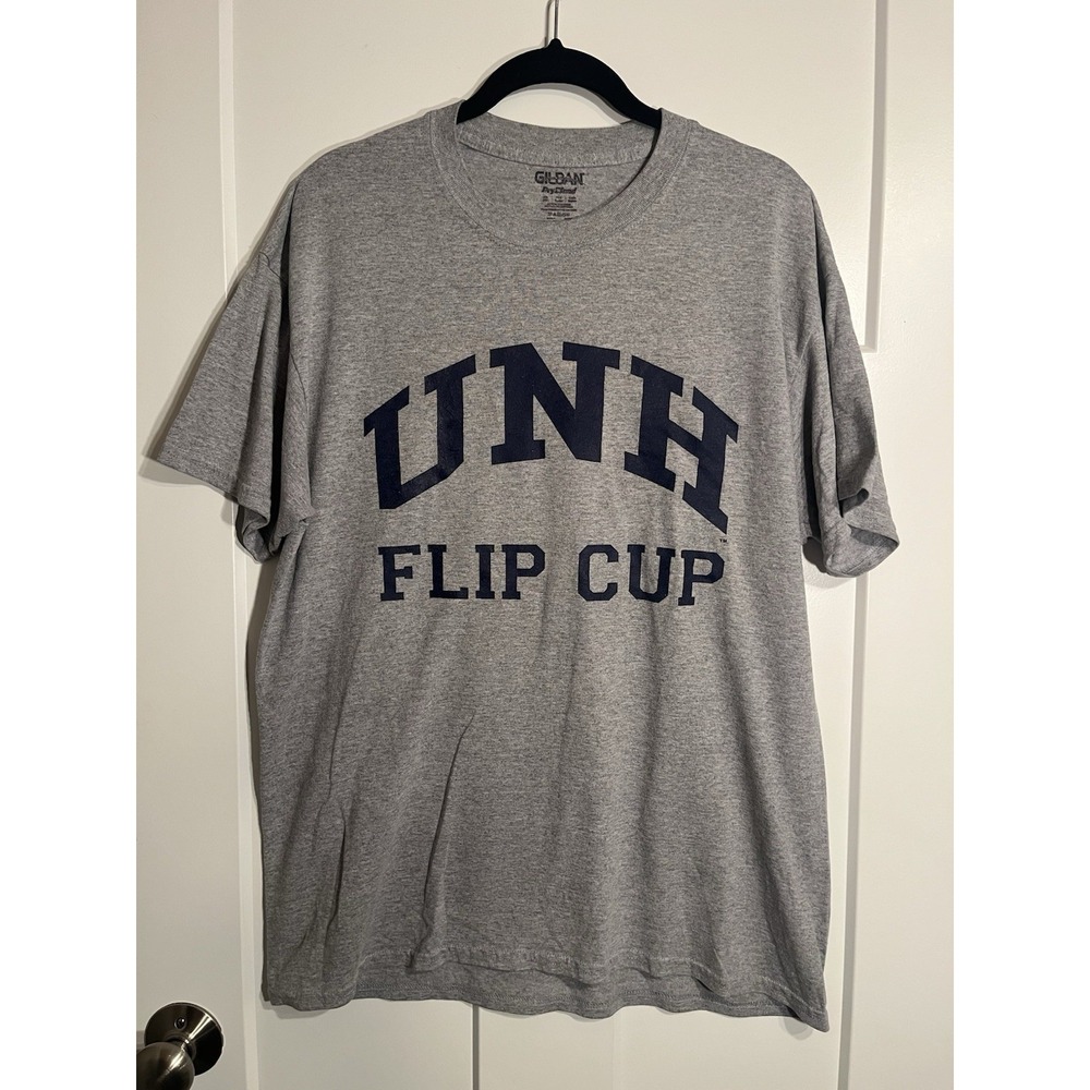 UNH Flip Cup T Shirt Gray Gildan DryBlend Large University of New Hampshire